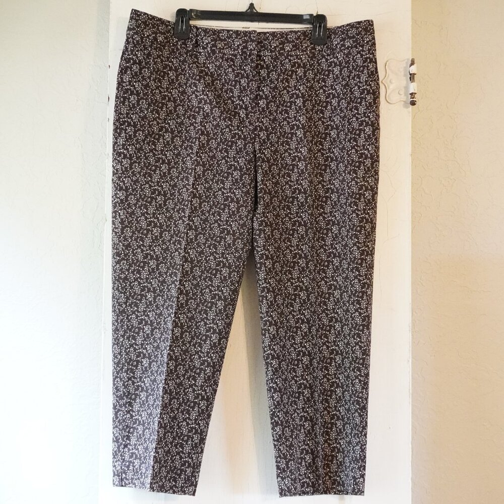Talbots Signature Ankle Pant Size 16 Brown White Scroll Floral Print